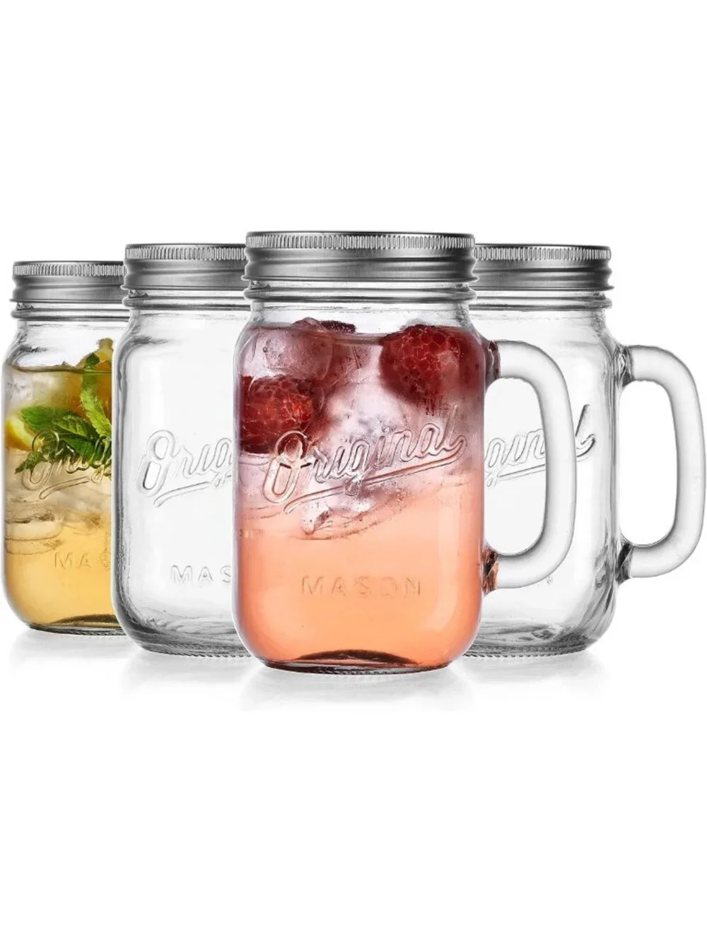 Set of 4 Vintage Mason Jar Glass Mugs with Handle & Lid - Perfect for Home